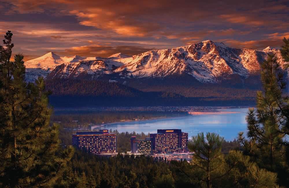 aerial view of south lake tahoe casinos