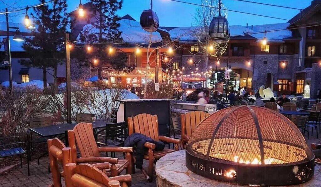 Fire pit outside Fire and Ice Grill at the Heavenly Village Lake Tahoe