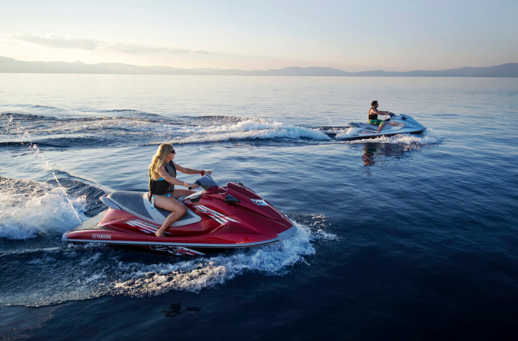 two jet skis cruzing in Zephyr Cove